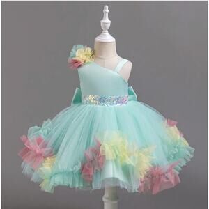 Elegant Princess Green Party Dress Sz 90 US 18-24 Months Tulle Bow Dress Sequin